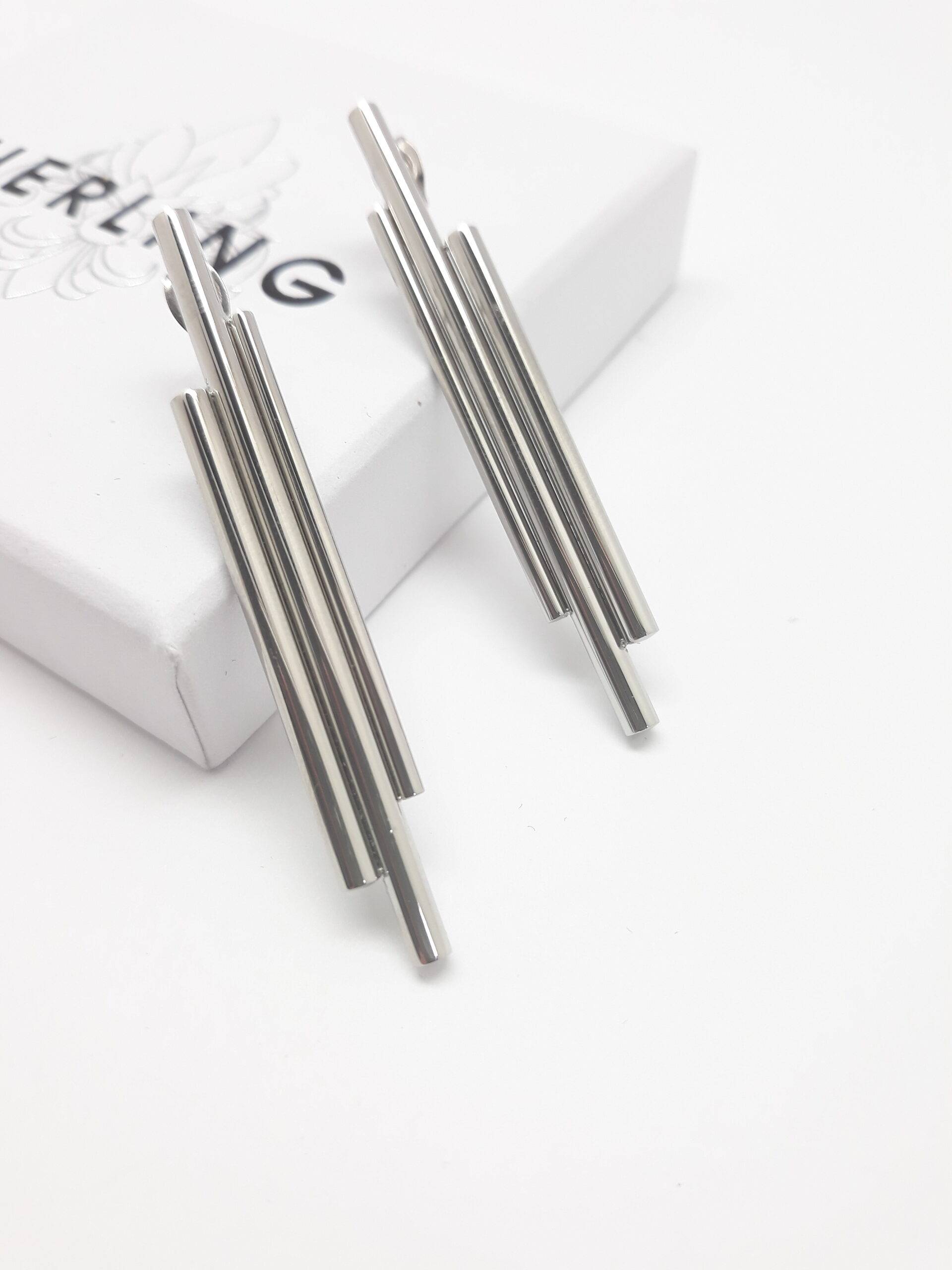 Silver Linear Drop Earrings - HerlinG Collection