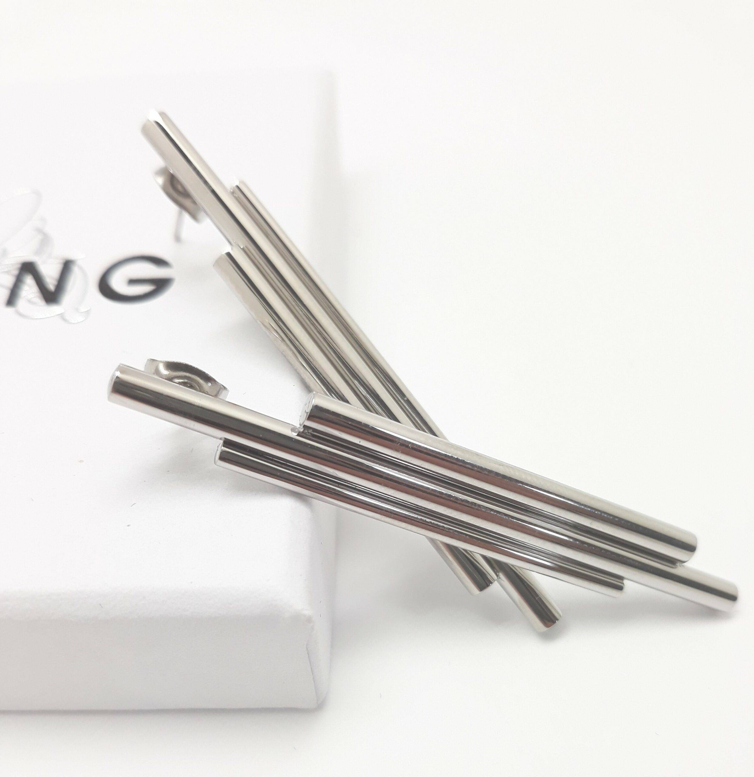 Silver Linear Drop Earrings - HerlinG Collection