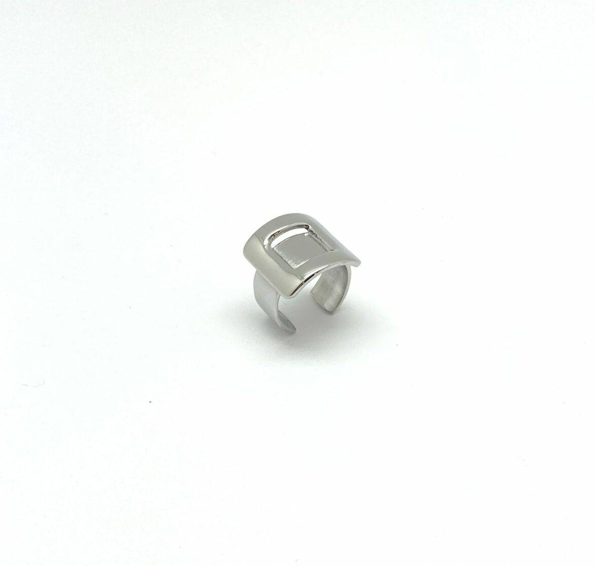 Silver cuff ring with modern square frame design