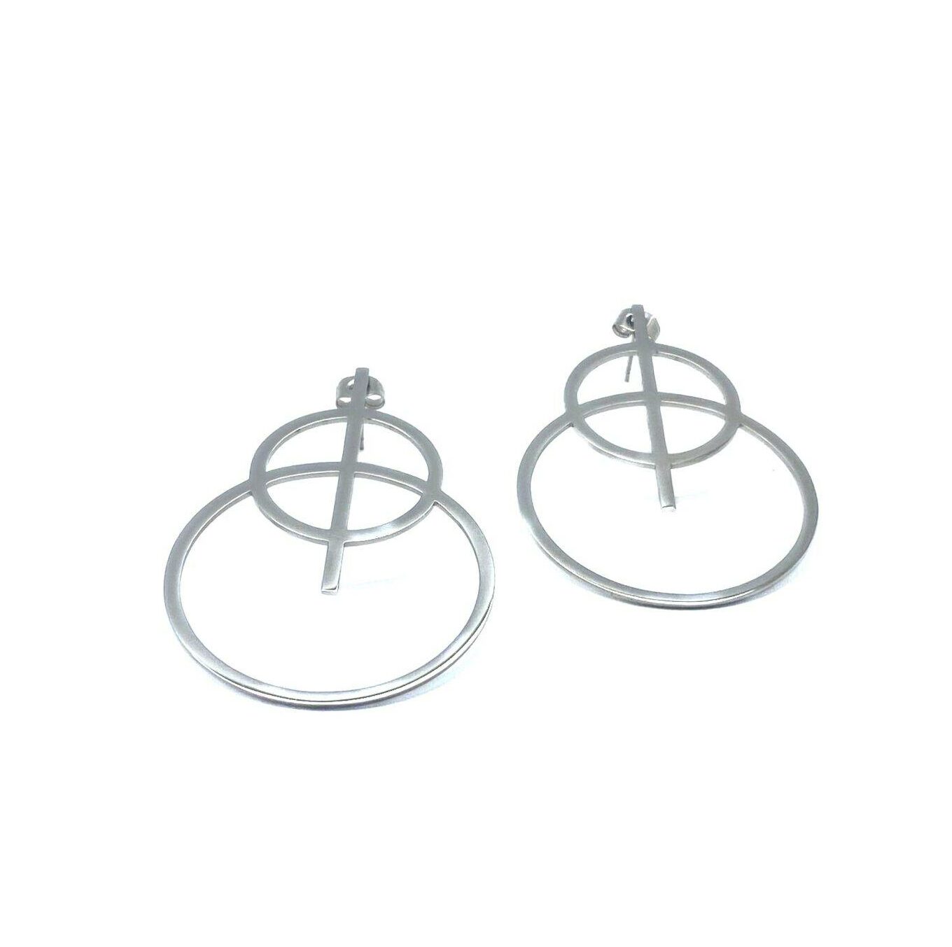 Celestial statement earrings with sacred cross design in steel