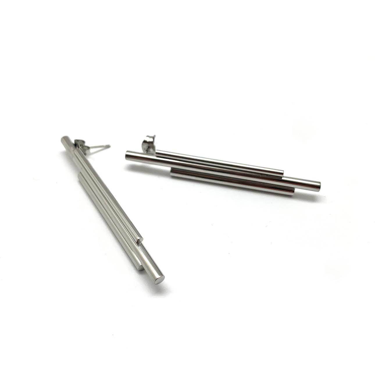 Silver Linear Drop Earrings - HerlinG Collection