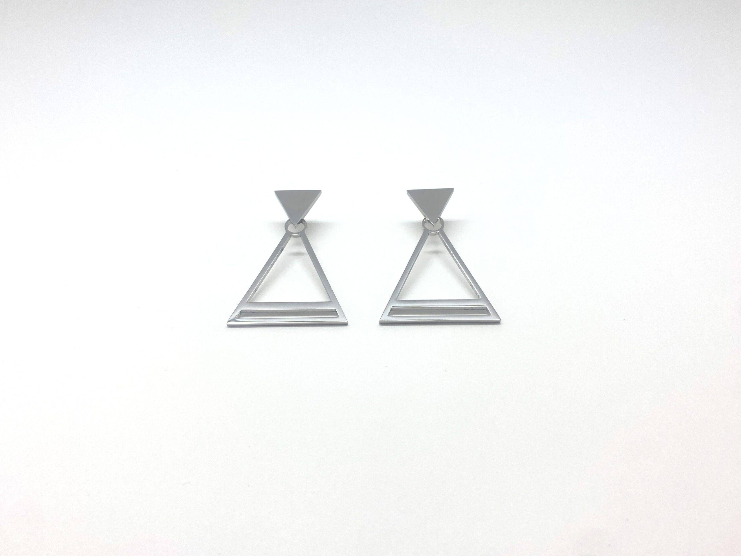 Architectural drop earrings with triangle design in stainless steel