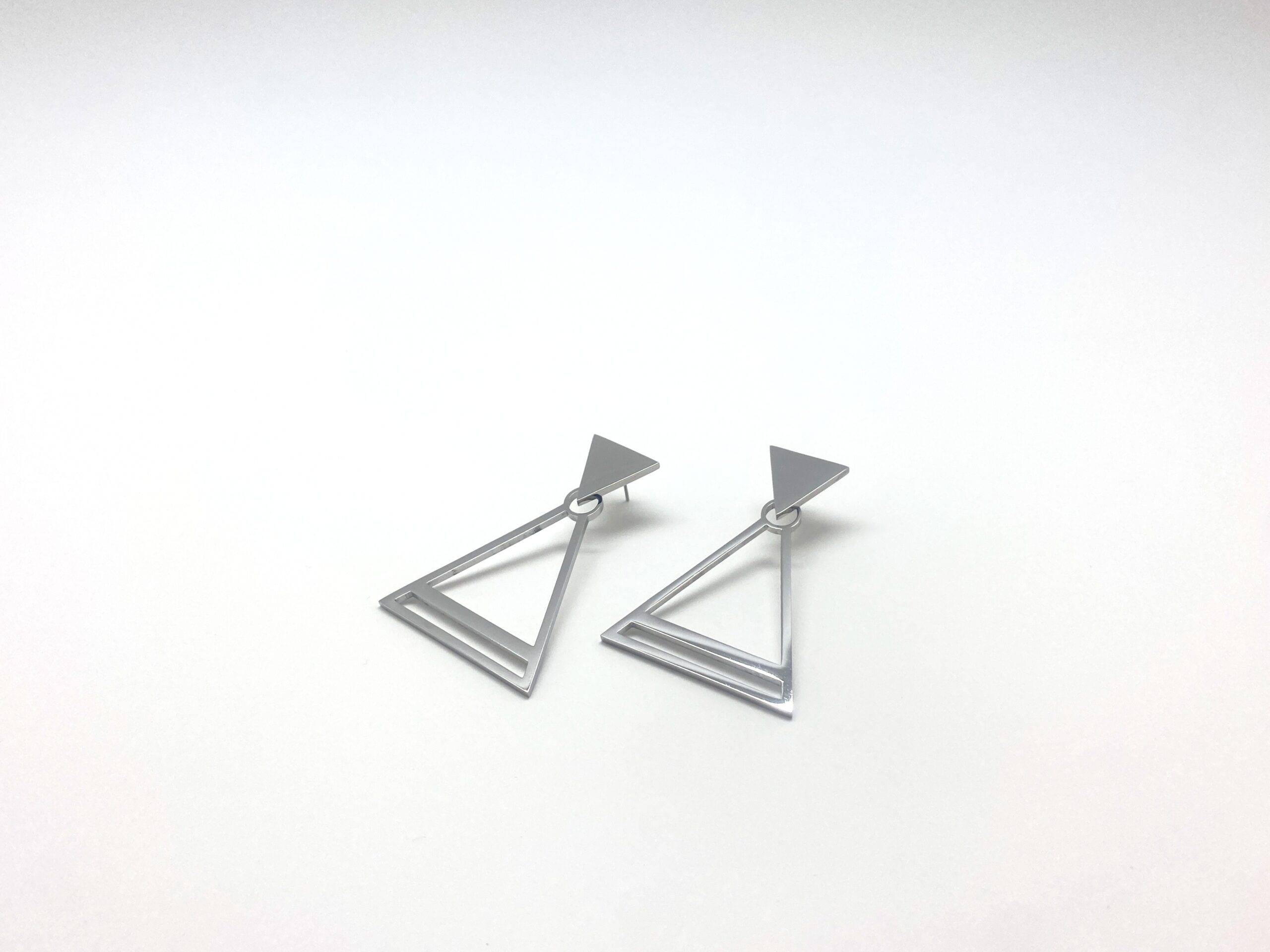 Architectural drop earrings with triangle design in stainless steel