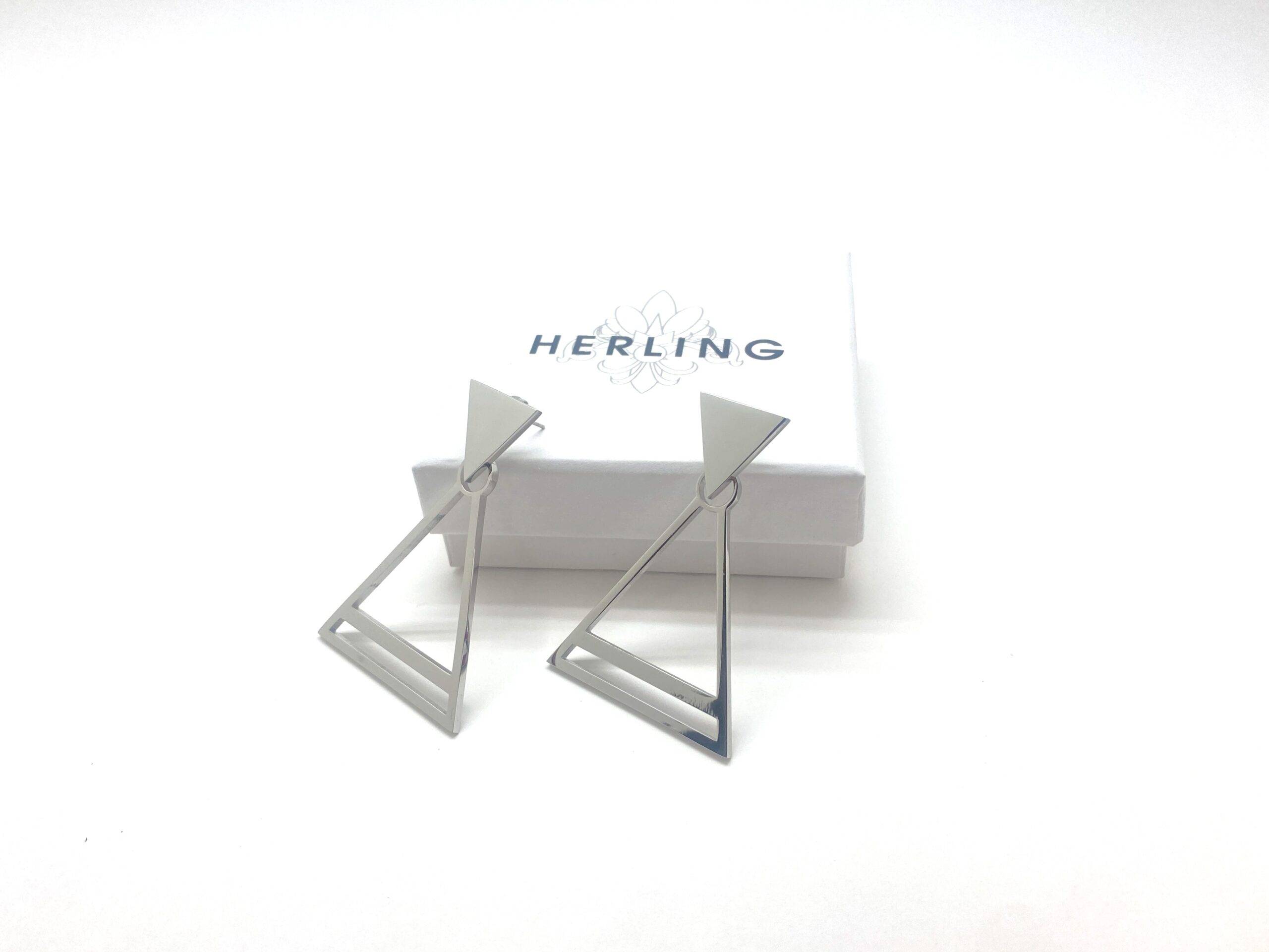 Architectural drop earrings with triangle design in stainless steel