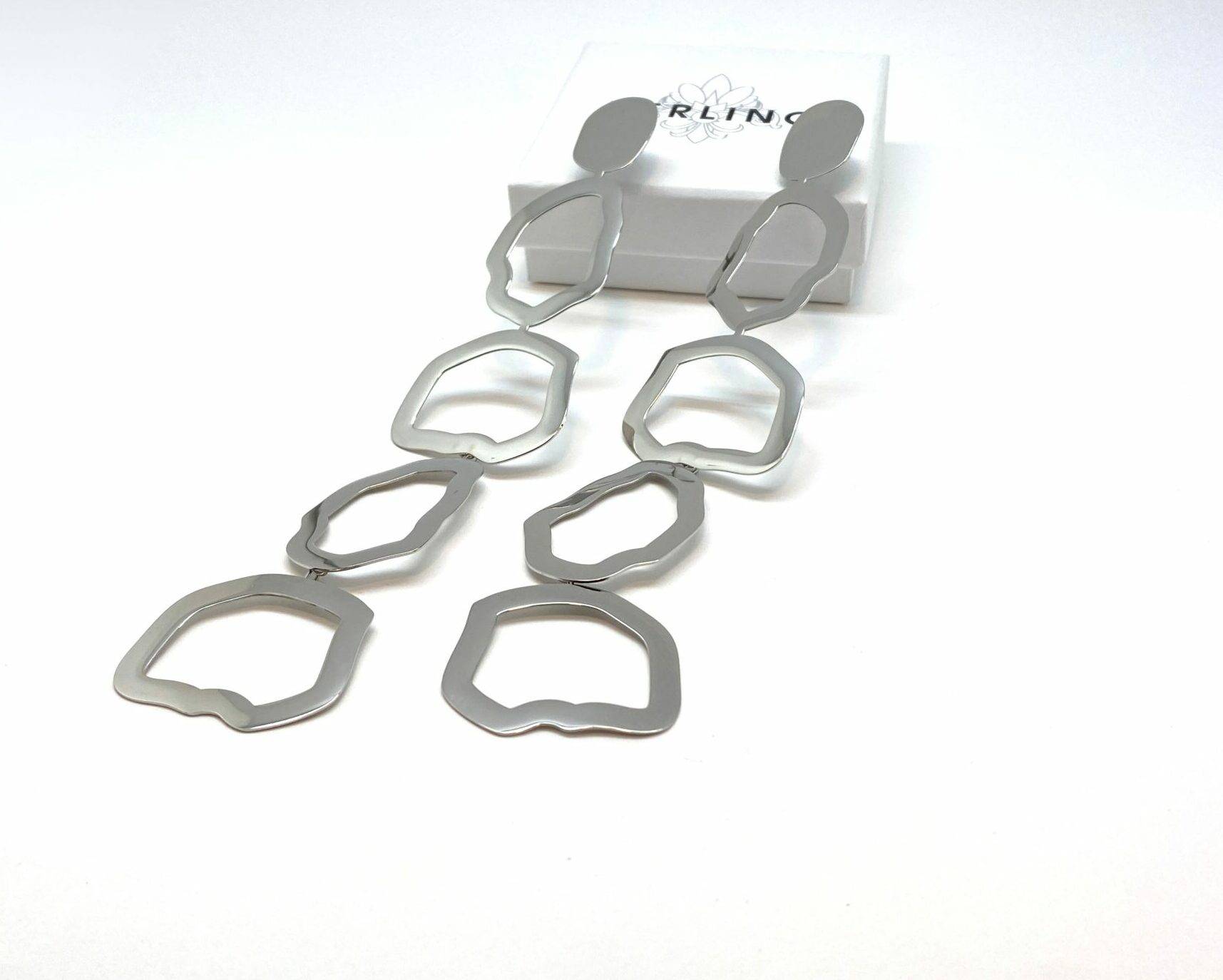 Triade Flux adjustable geometric earrings in premium stainless steel - multiple length options