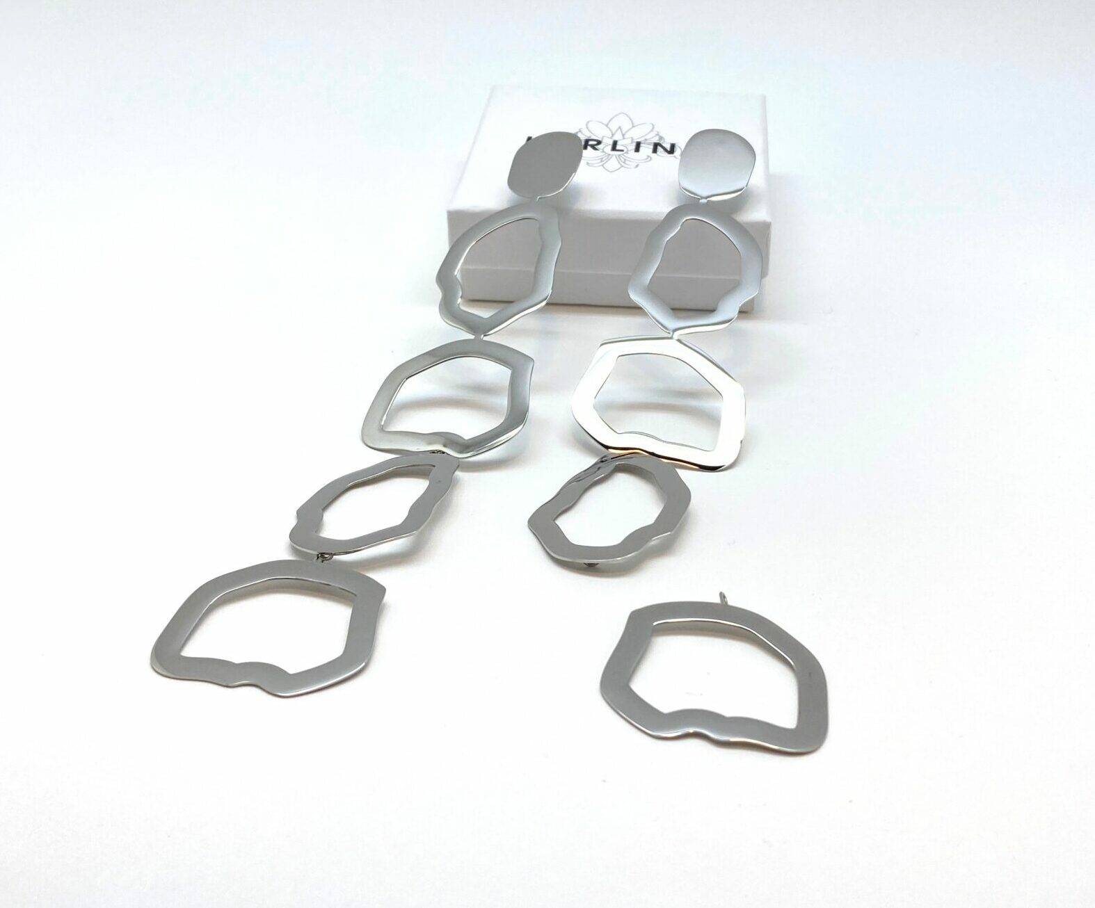 Triade Flux adjustable geometric earrings in premium stainless steel - multiple length options