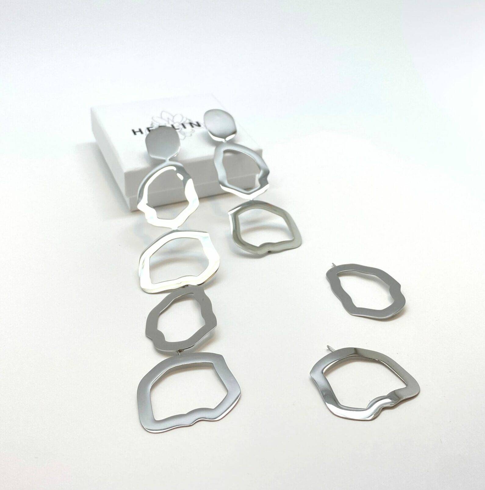 Triade Flux adjustable geometric earrings in premium stainless steel - multiple length options