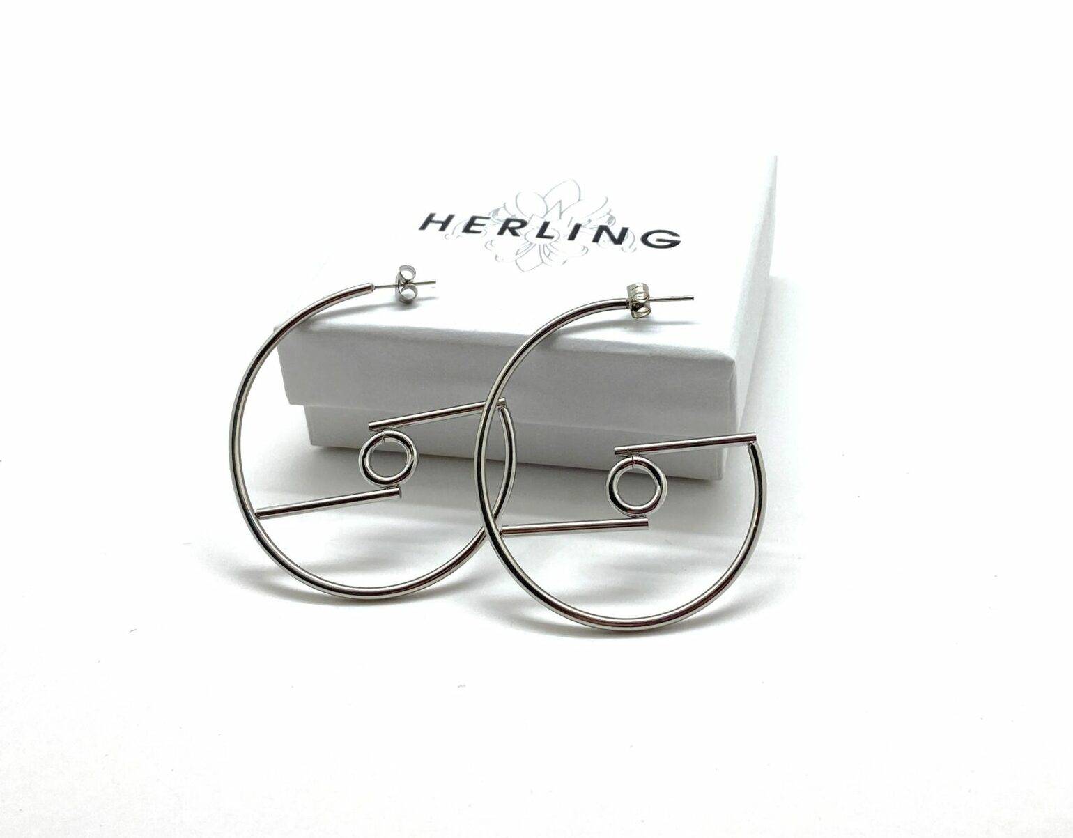 Minimalist architectural hoop earrings in stainless steel