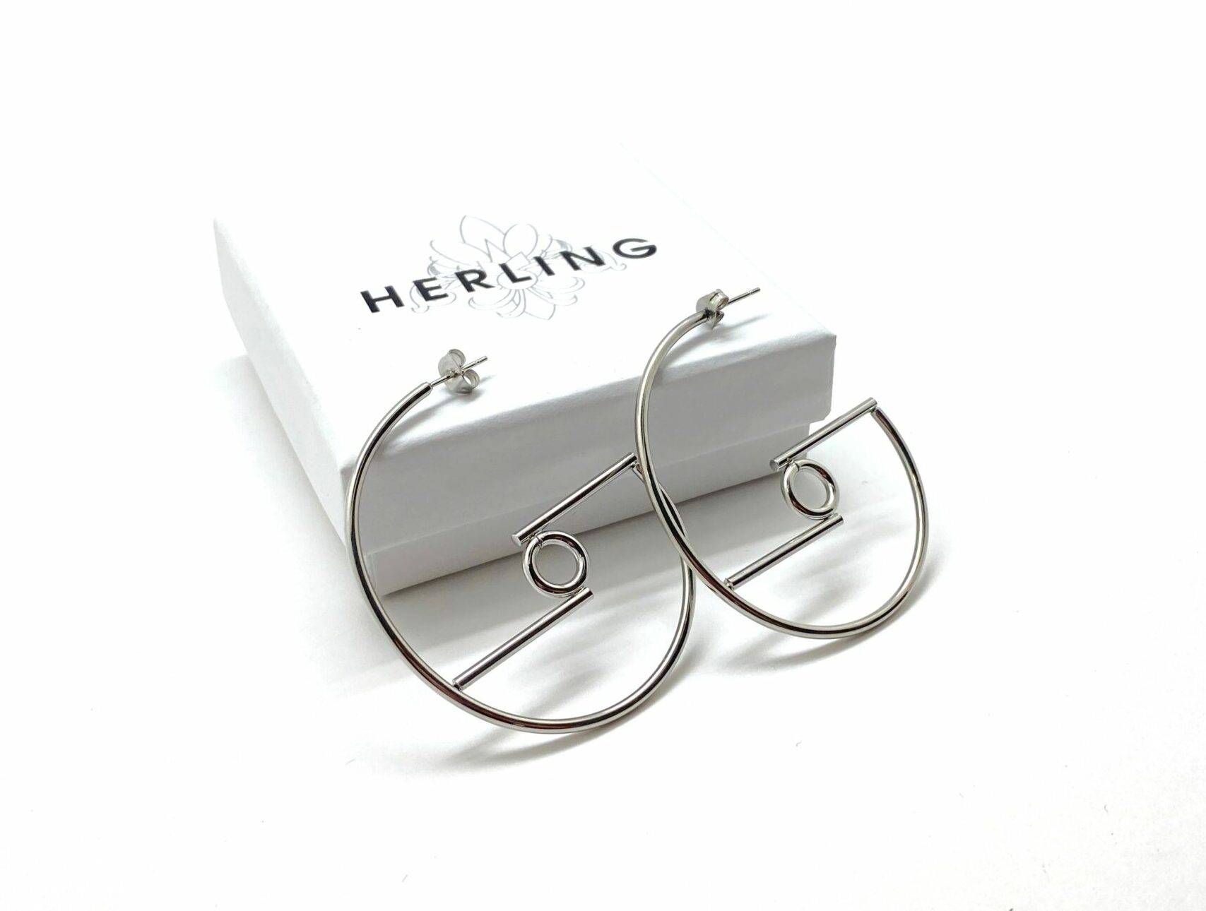 Minimalist architectural hoop earrings in stainless steel