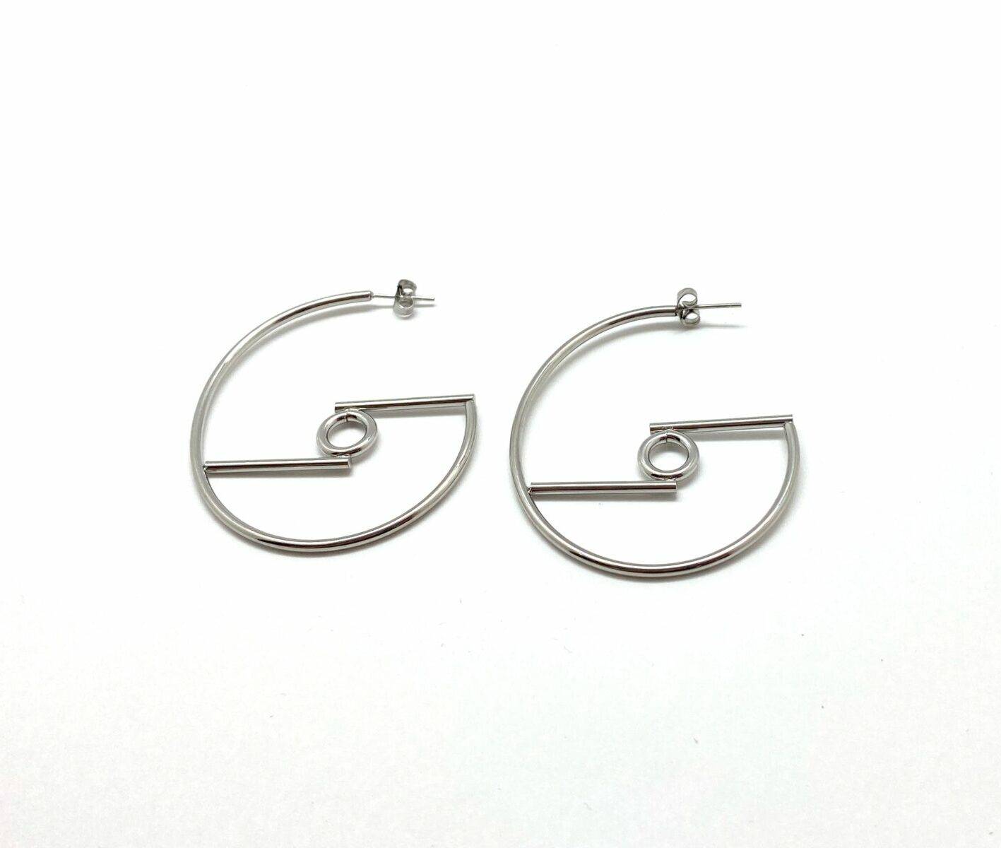 Minimalist architectural hoop earrings in stainless steel