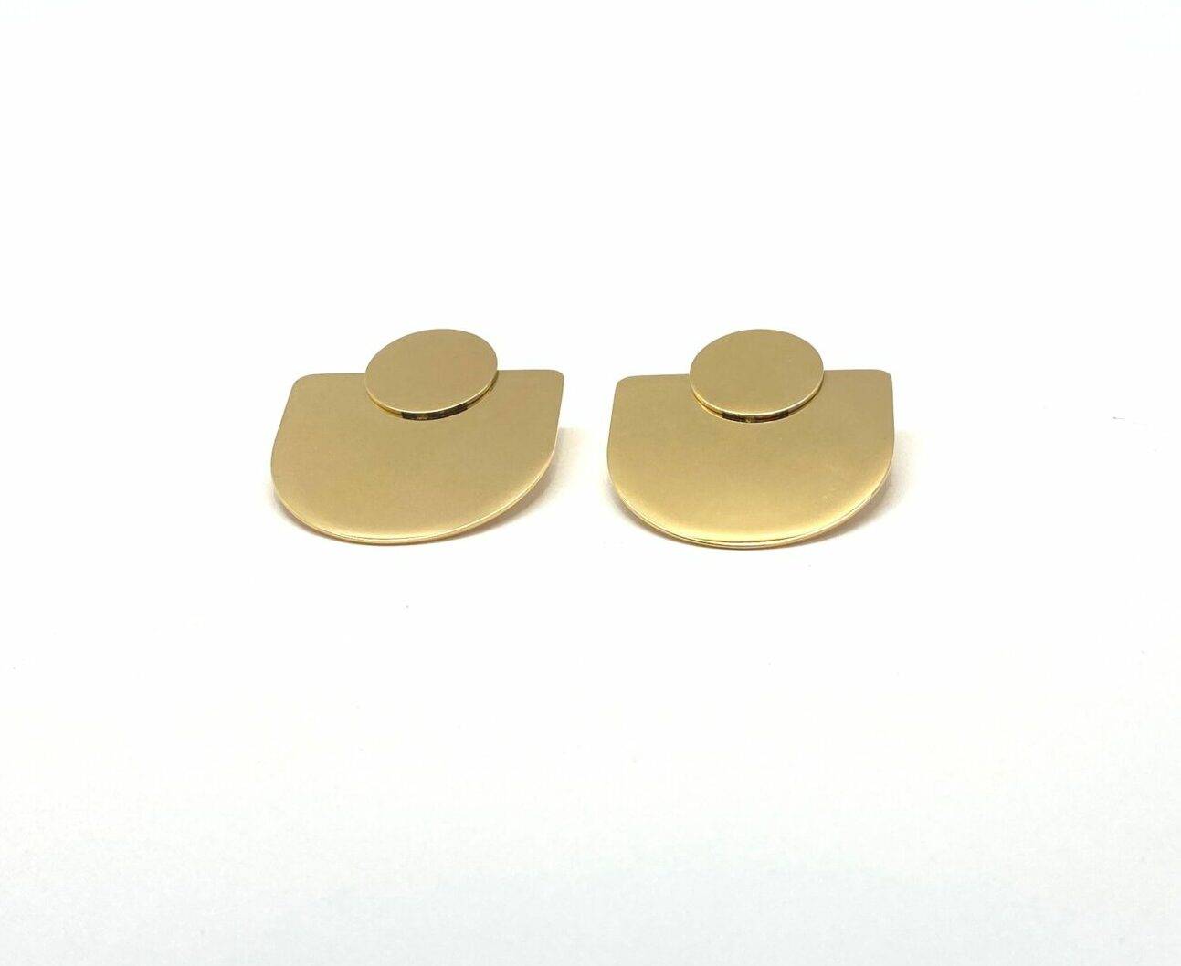 Luna Shield gold statement earrings with architectural design