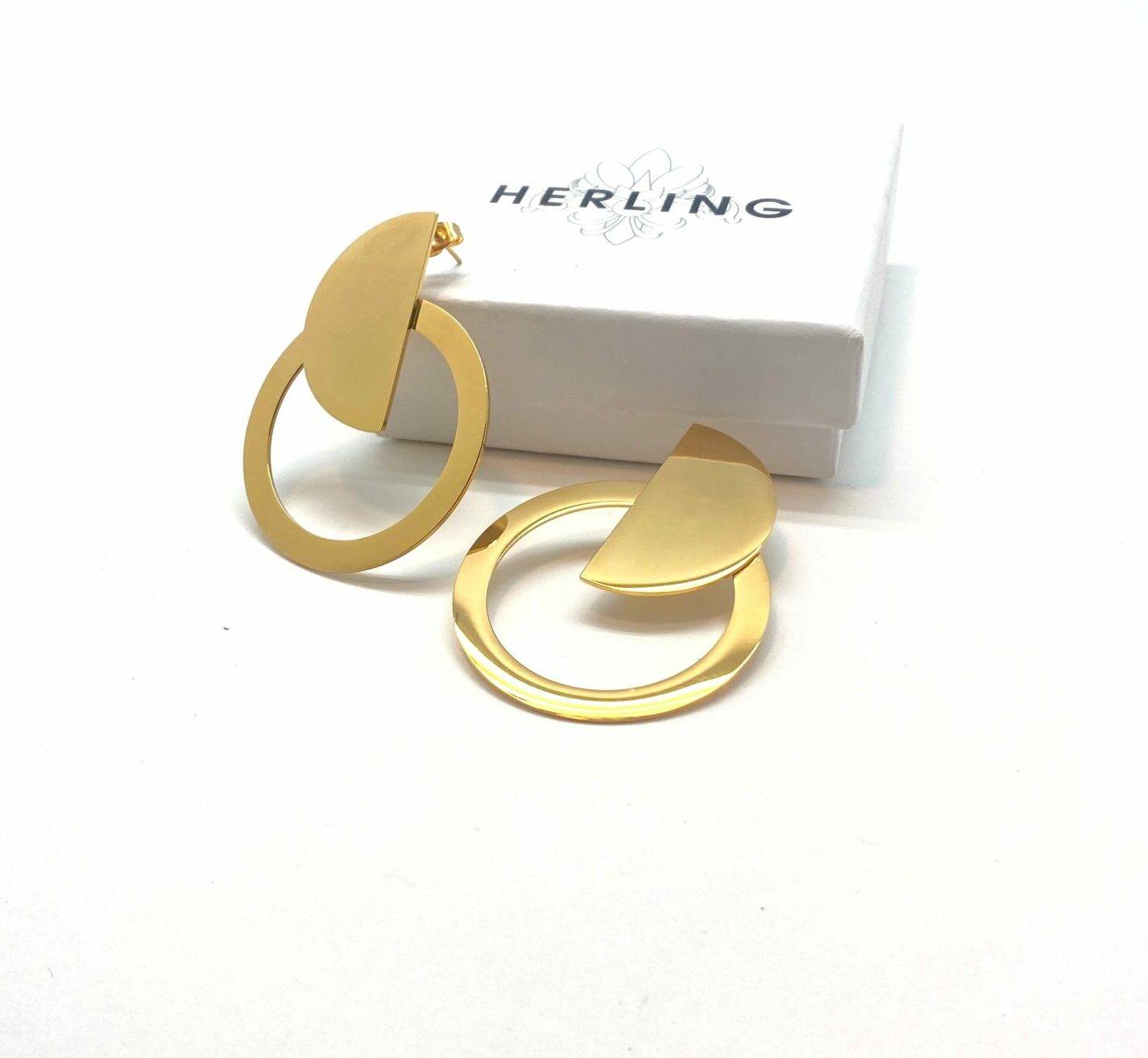 Celestial Orbit modern gold hoop earrings with geometric accent