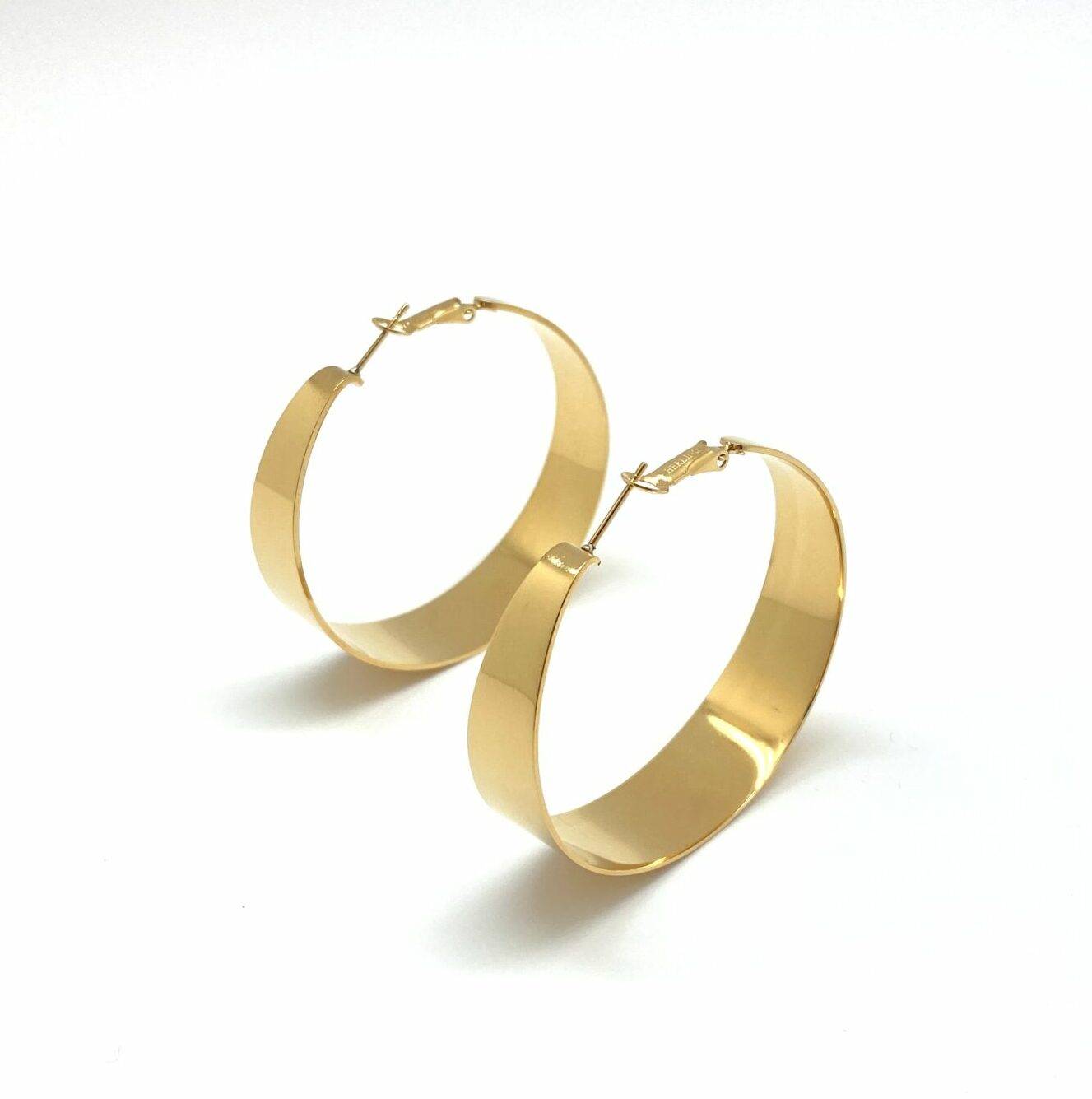 Wide band hoop earrings in electroplasma gold