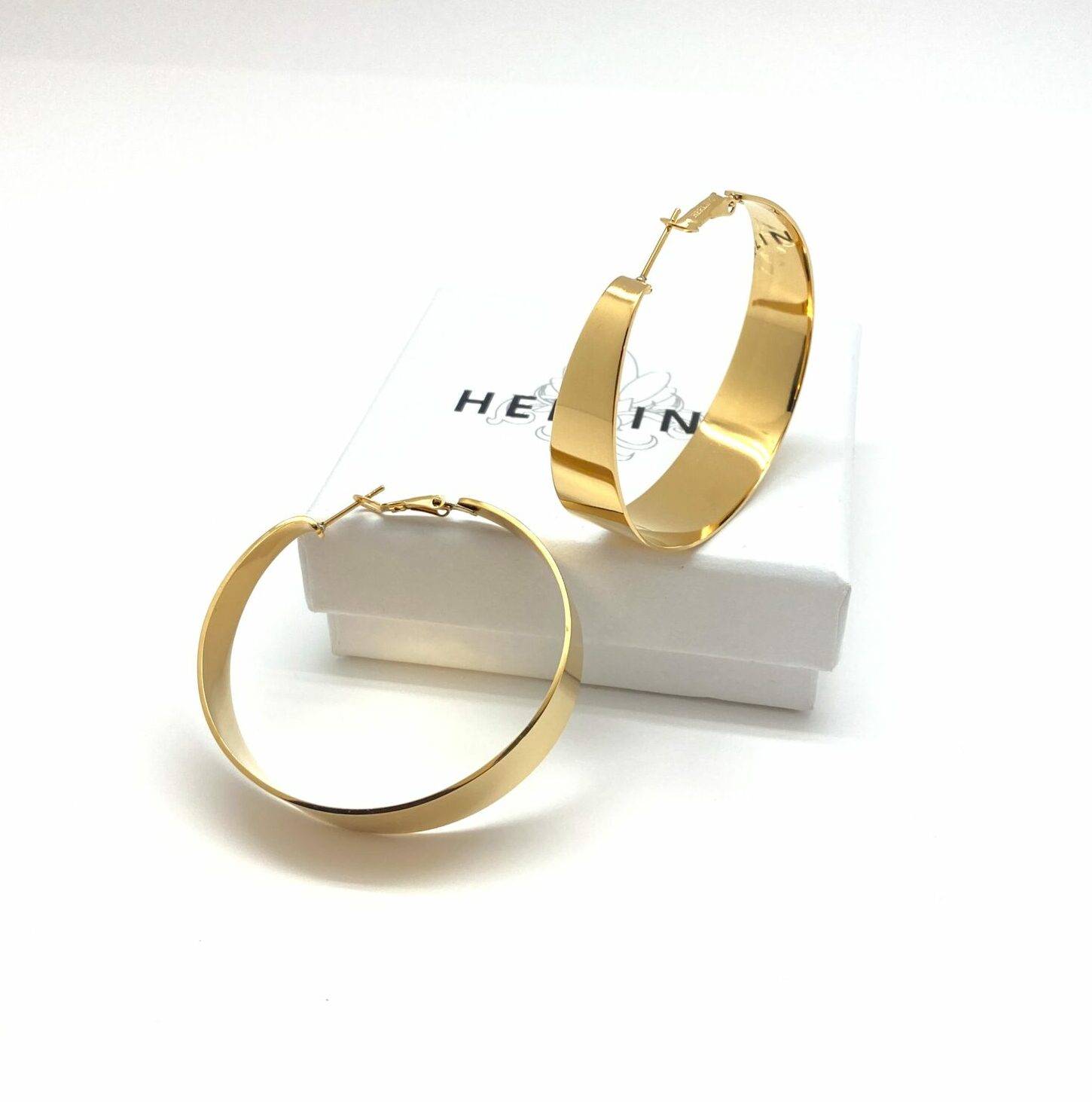 Wide band hoop earrings in electroplasma gold