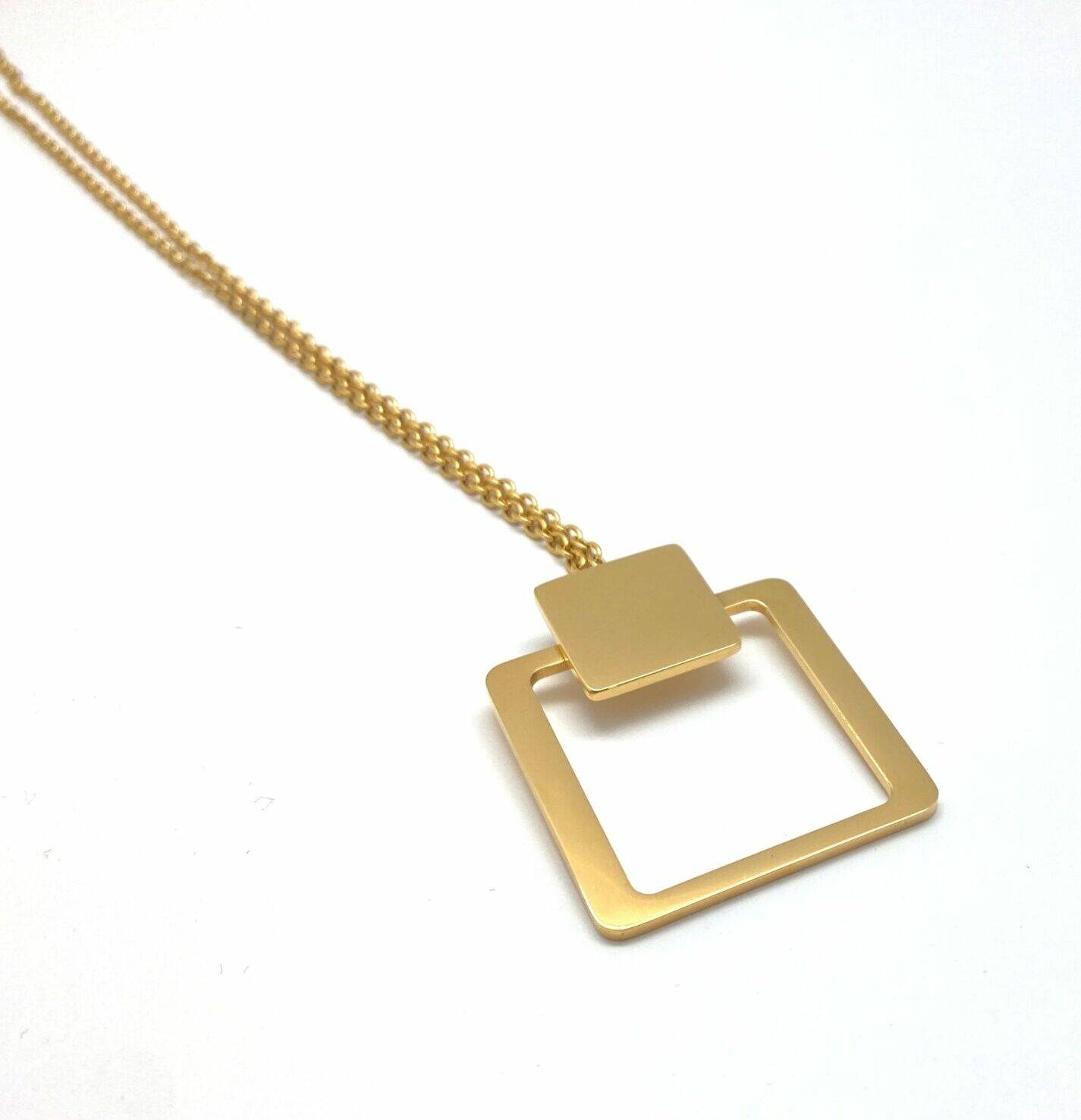 Gold square pendant necklace with modern design