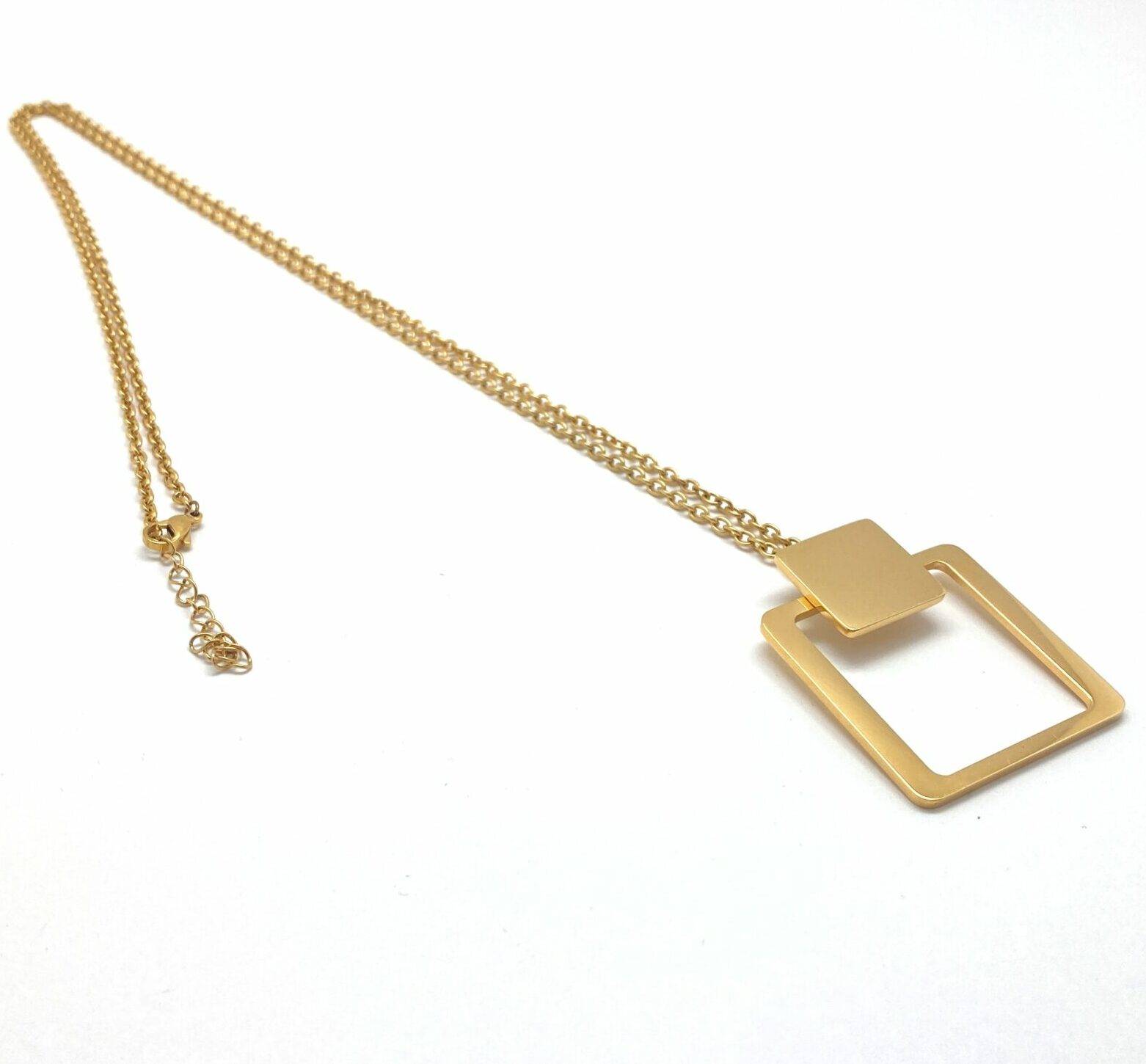 Gold square pendant necklace with modern design