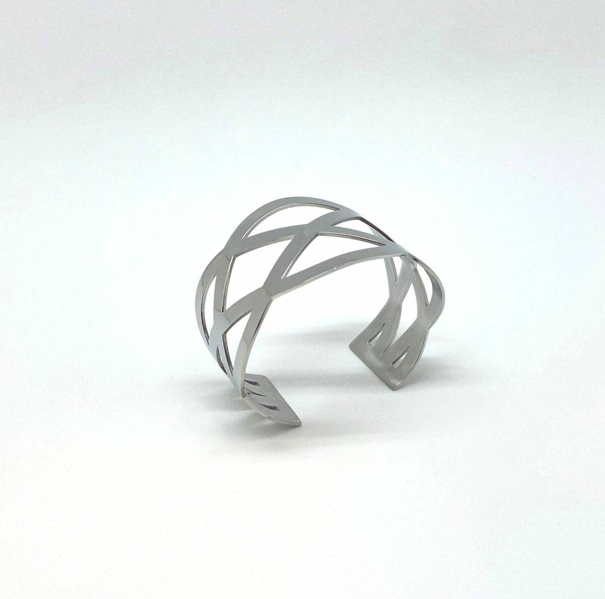 Geometric Crisscross Cuff Bracelet in polished stainless steel