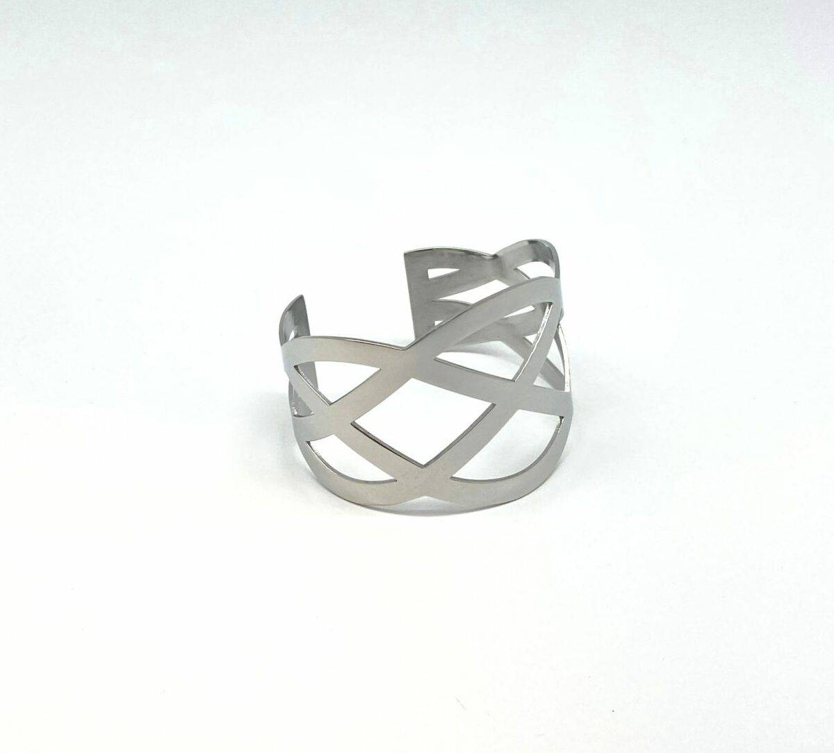 Geometric Crisscross Cuff Bracelet in polished stainless steel