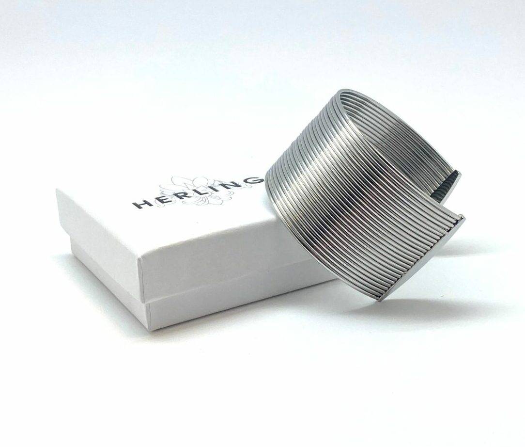 Textured cuff bracelet with ripple effect in stainless steel